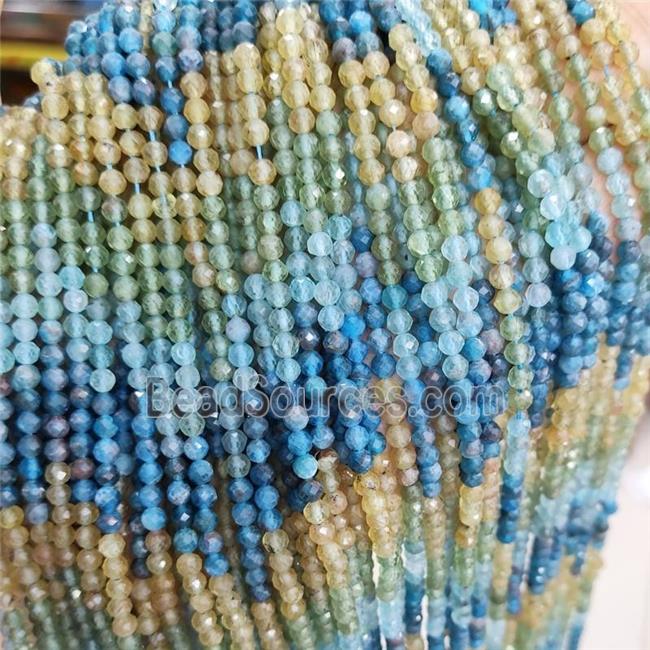 Natural Apatite Beads Blue Yellow Faceted Round
