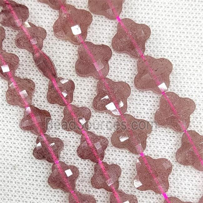 Natural Strawberry Quartz Clover Beads Pink Faceted