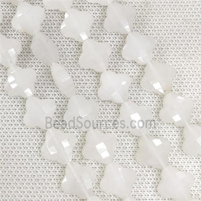 White Jade Beads Faceted Clover