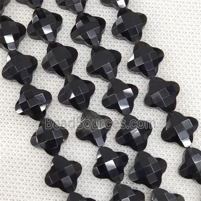 Natural Black Jasper Beads Faceted Clover