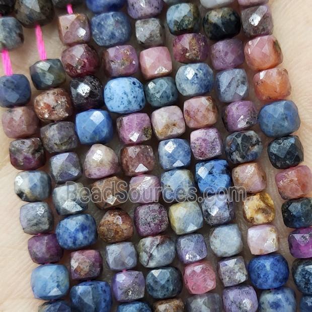 Natural Corundum Beads Multicolor Faceted Cube