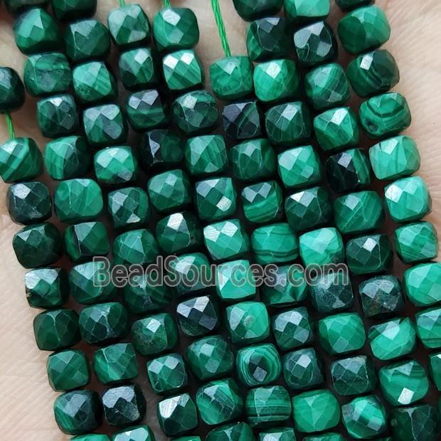 Natural Malachite Beads Green Faceted Cube