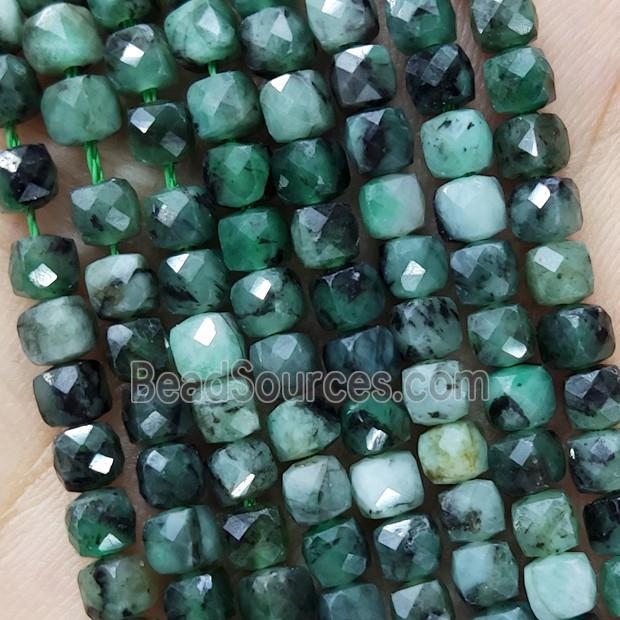 Natural Emerald Beads Green Faceted Cube