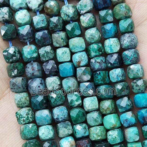 Natural Chrysocolla Turquoise Beads Green Faceted Cube