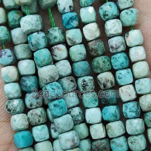 Natural Peruvian Turquoise Beads Teal Faceted Cube