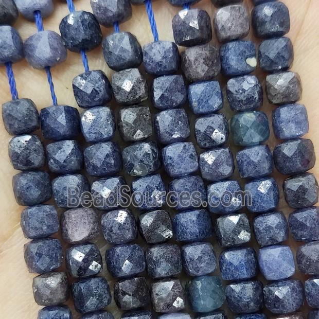 Natural Blue Sapphire Beads B-Grade Faceted Cube