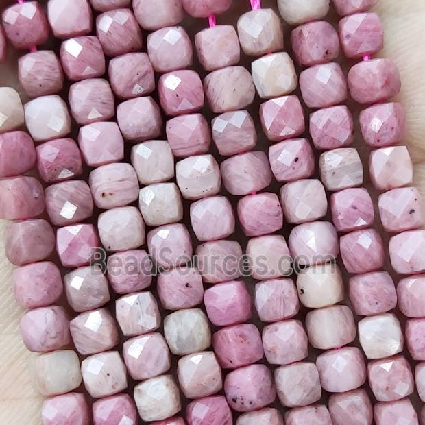 Natural Wood Lace Jasper Beads Pink Faceted Cube