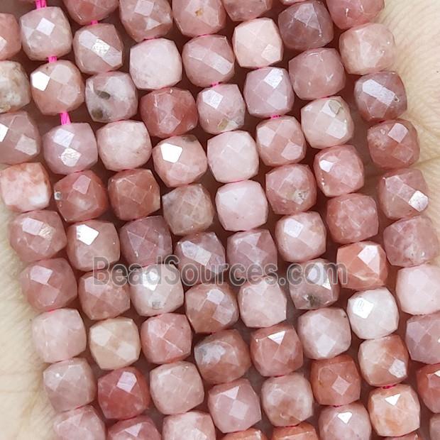 Natural Pink Rhodonite Beads Faceted Cube