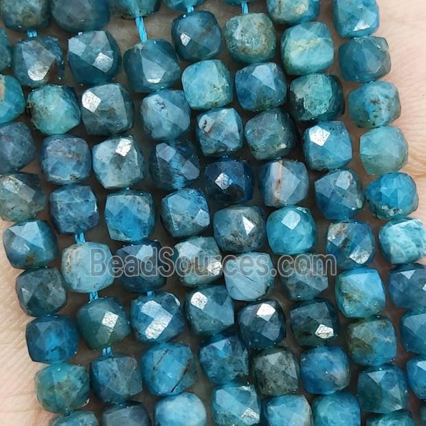 Natural Apatite Beads Blue Beads Faceted Cube