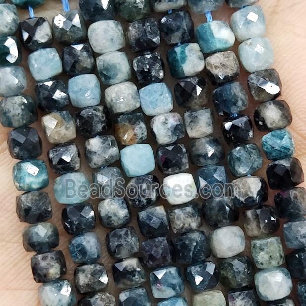 Natural Blue Black Tourmaline Beads Faceted Cube