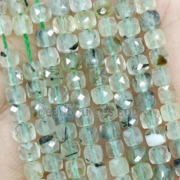 Natural Prehnite Beads Green Faceted Cube