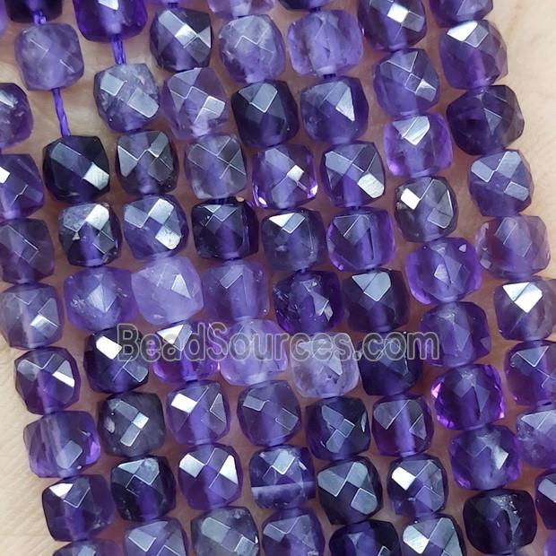 Natural Purple Amethyst Beads Faceted Cube