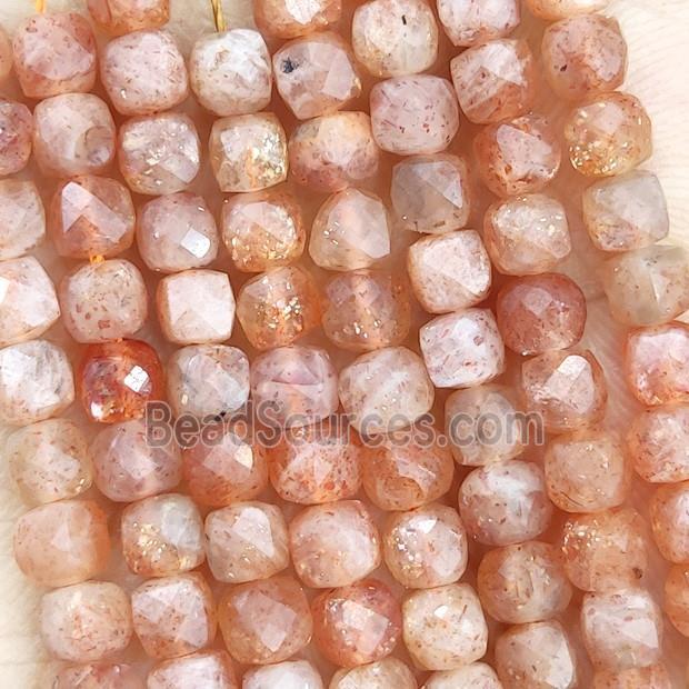 Natural Orange Sunstone Beads Golden Spot Faceted Cube