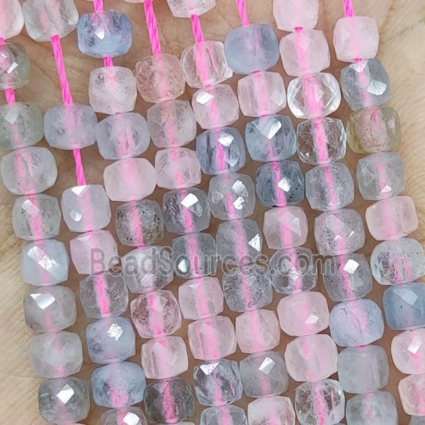 Natural Morganite Beads Pink Blue Faceted Cube