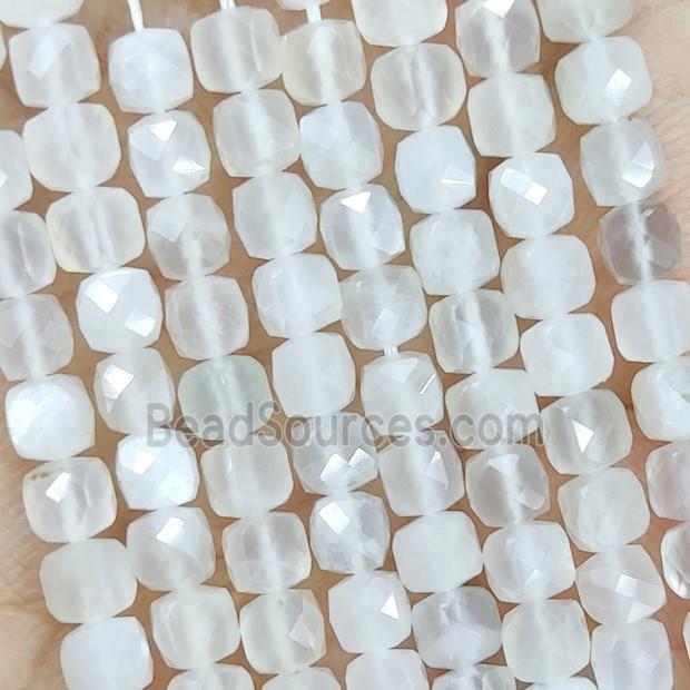 Natural White Moonstone Beads Faceted Cube