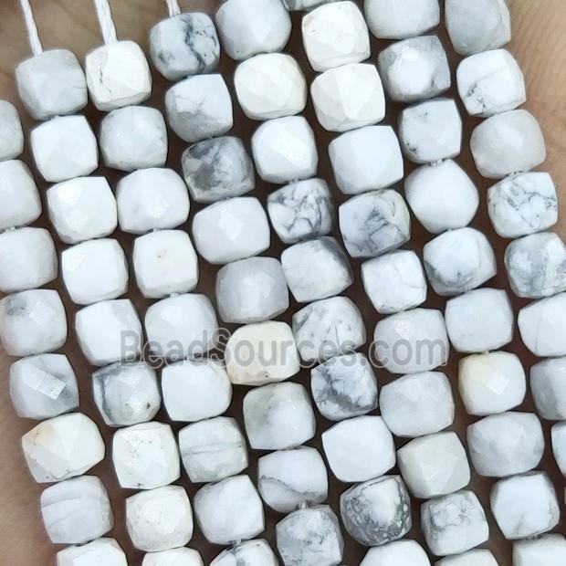 White Howlite Turquoise Beads Faceted Cube