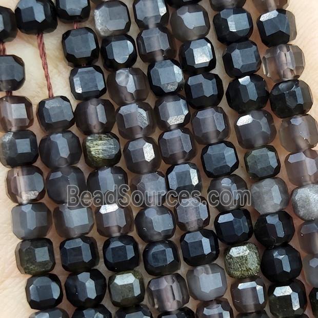 Natural Obsidian Beads Gold Spot Faceted Cube