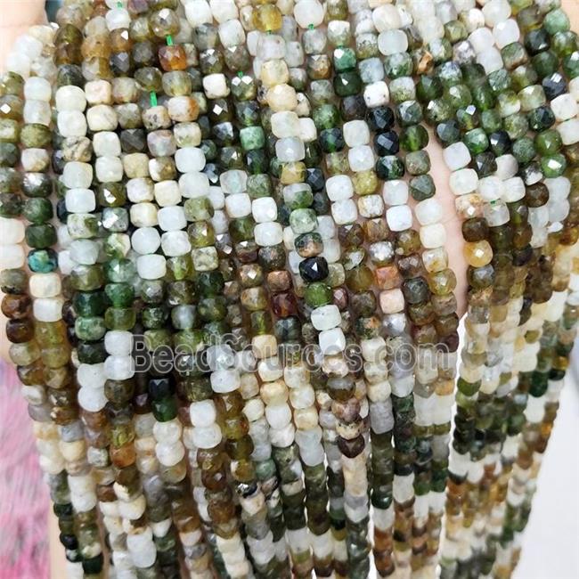 Natural Green Tourmaline Beads Faceted Cube