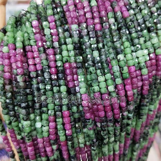 Natural Ruby Zoisite Beads Red Green Faceted Cube