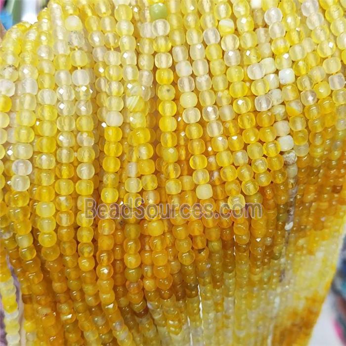 Natural Agate Beads Yellow Dye Faceted Cube