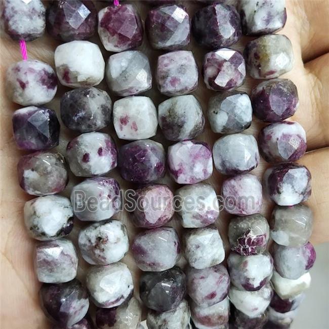 Natural Plum Blossom Tourmaline Beads Faceted Cube