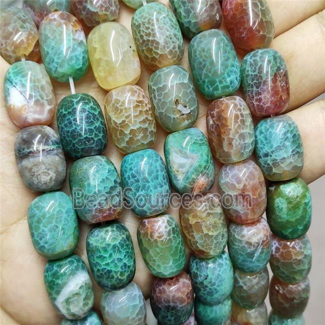 Natural Veins Agate Barrel Beads Green Dye