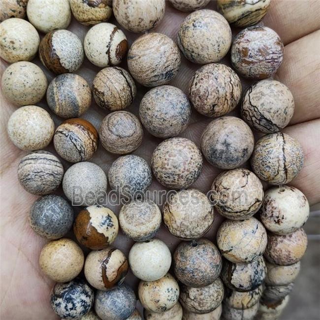 Natural Picture Jasper Beads Khaki Smooth Round