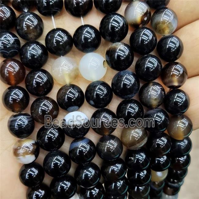 Natural Black Agate Beads Smooth Round