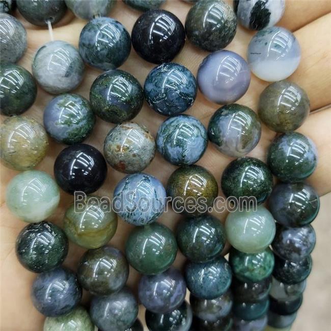 Natural Moss Agate Beads Green Smooth Round