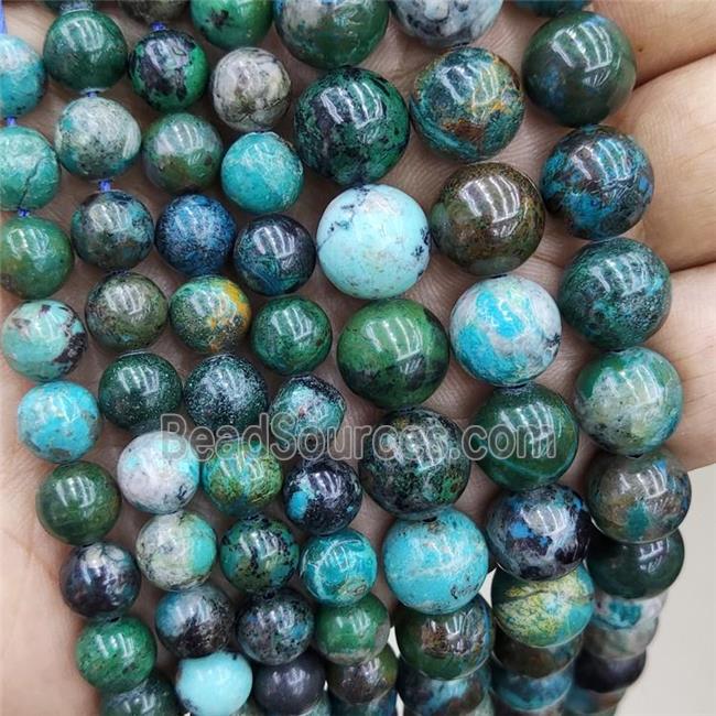 Natural Azurite Beads Green Smooth Round