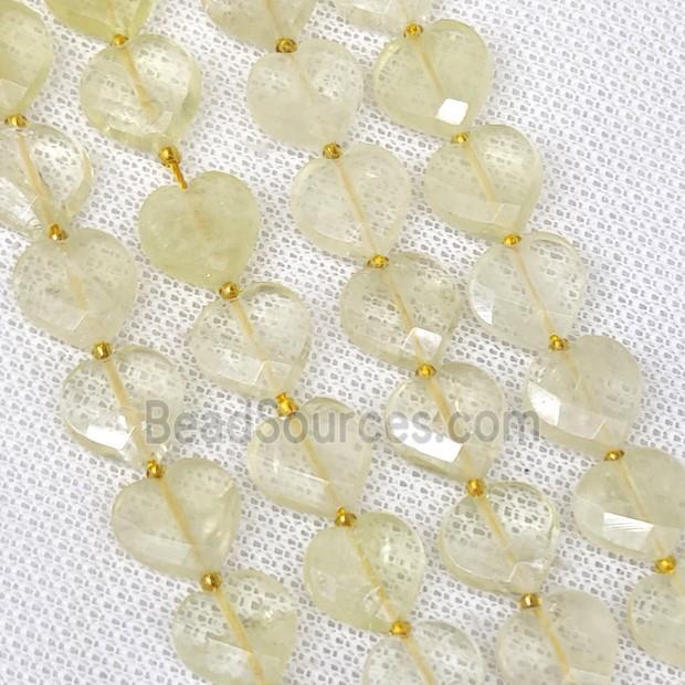 Natural Lemon Quartz Heart Beads Faceted