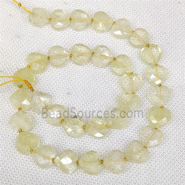 Natural Lemon Quartz Heart Beads Faceted