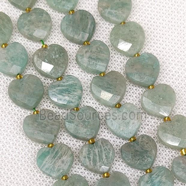 Natural Green Amazonite Heart Beads Faceted