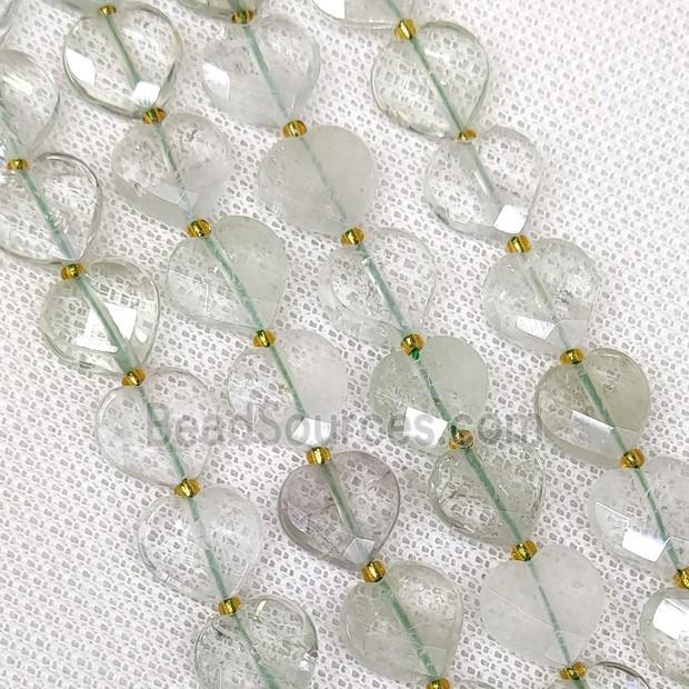 Natural Green Quartz Heart Beads Faceted