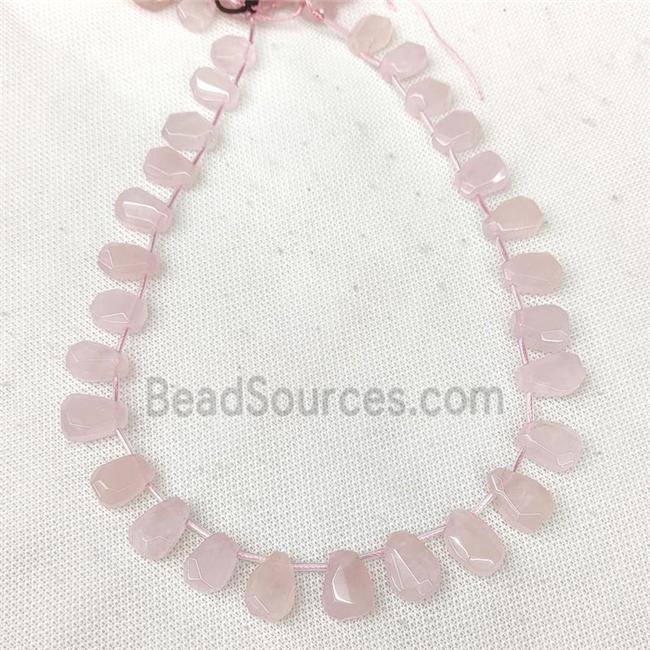 Natural Pink Rose Quartz Teardrop Beads Faceted Topdrilled