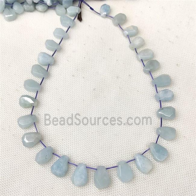 Natural Blue Aquamarine Beads Faceted Teardrop Topdrilled