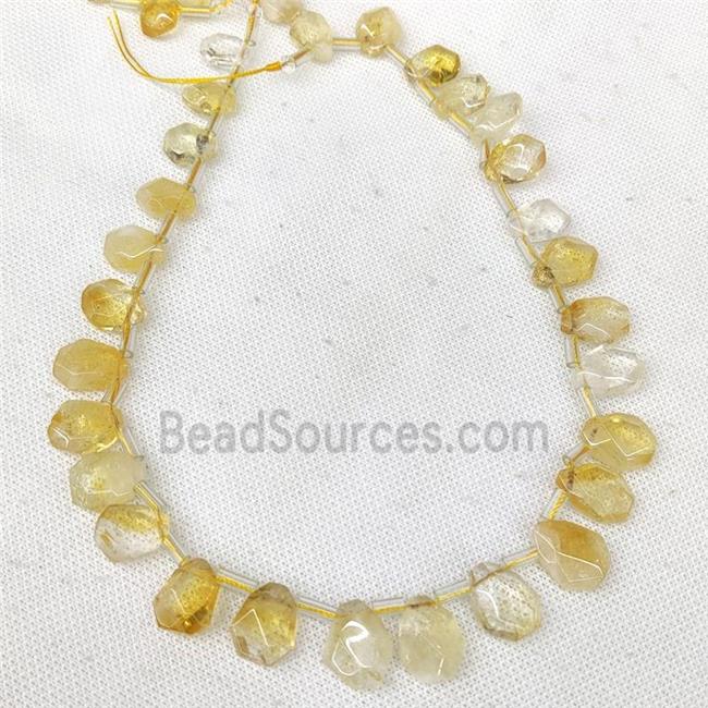 Natural Yellow Citrine Beads Faceted Teardrop Topdrilled