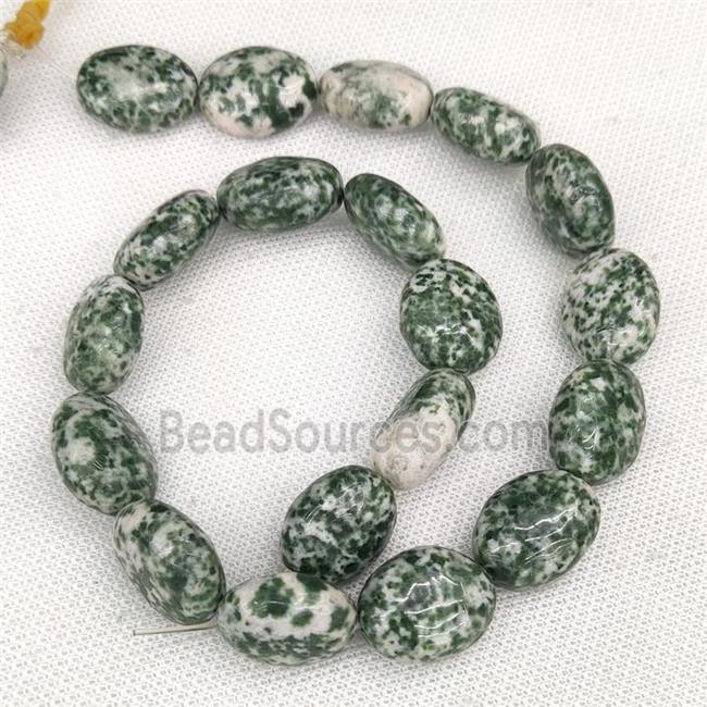 Green Dalmatian Jasper Beads Oval Spot