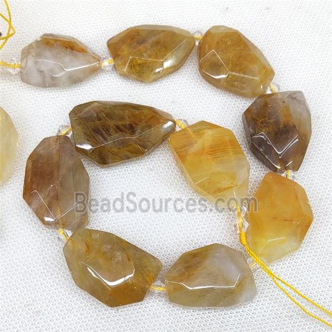 Natural Yellow Hematoid Quartz Beads Faceted Freeform