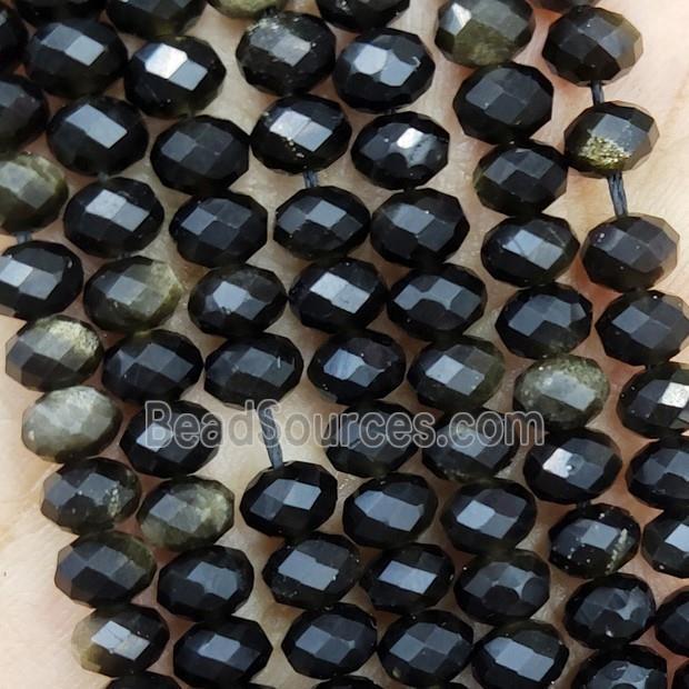 Natural Obsidian Beads Gold Spot Faceted Rondelle