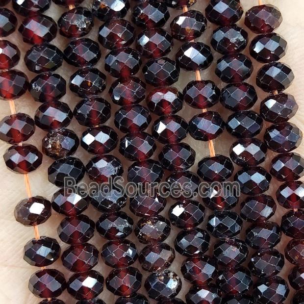 Natural Garnet Beads DarkRed Faceted Rondelle