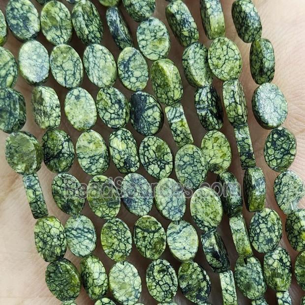 Green Snowflake Jasper Oval Beads