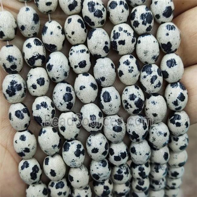 Natural Black Dalmatian Rice Beads Barrel