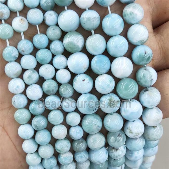 Natural Larimar Beads A-Grade Smooth Round