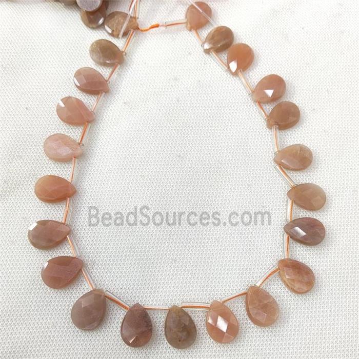 Natural Pink Moonstone Beads Faceted Teardrop Topdrilled