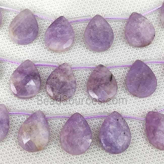 Natural Lepidolite Beads Purple Faceted Teardrop Topdrilled