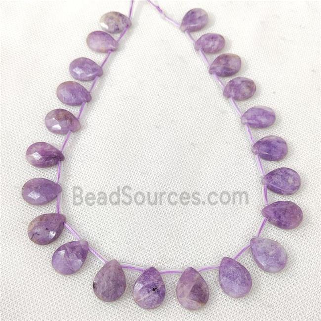 Natural Lepidolite Beads Purple Faceted Teardrop Topdrilled