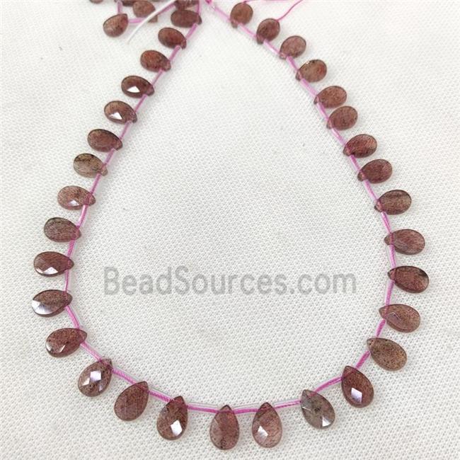 Natural Pink Strawberry Quartz Beads Faceted Teardrop Topdrilled