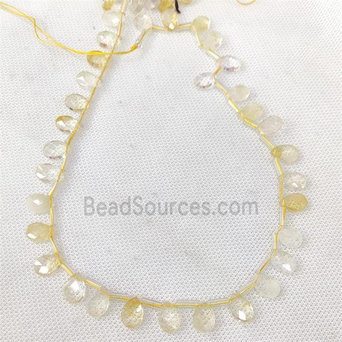 Natural Citrine Beads Yellow Faceted Teardrop Topdrilled