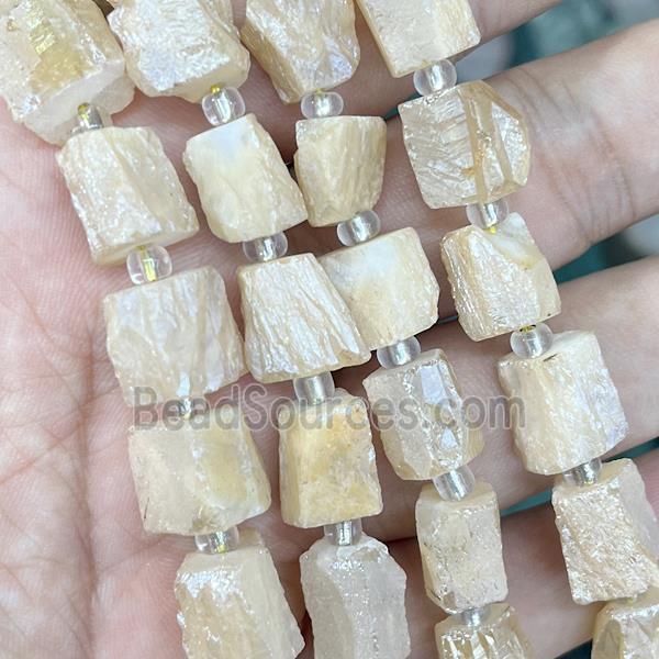 Natural Crystal Quartz Nugget Beads Freeform Beige Electroplated